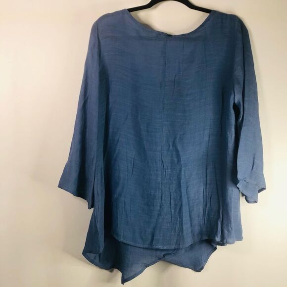 Tunic 3/4 Sleeve Blue M shark bite Loose Fit - Picture 2 of 10